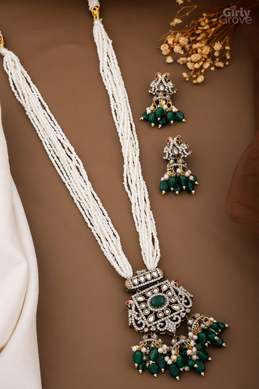 Emerald Royal Kundan Pearl Necklace Set
