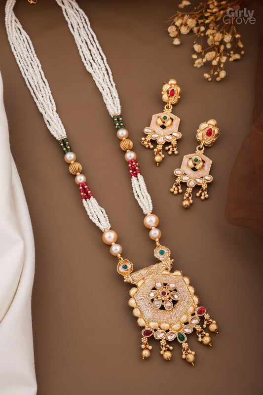 Royal Kundan Pearl Necklace Set