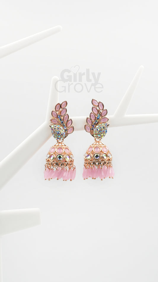 Peacock Charm Stone-Studded Jhumka Earrings
