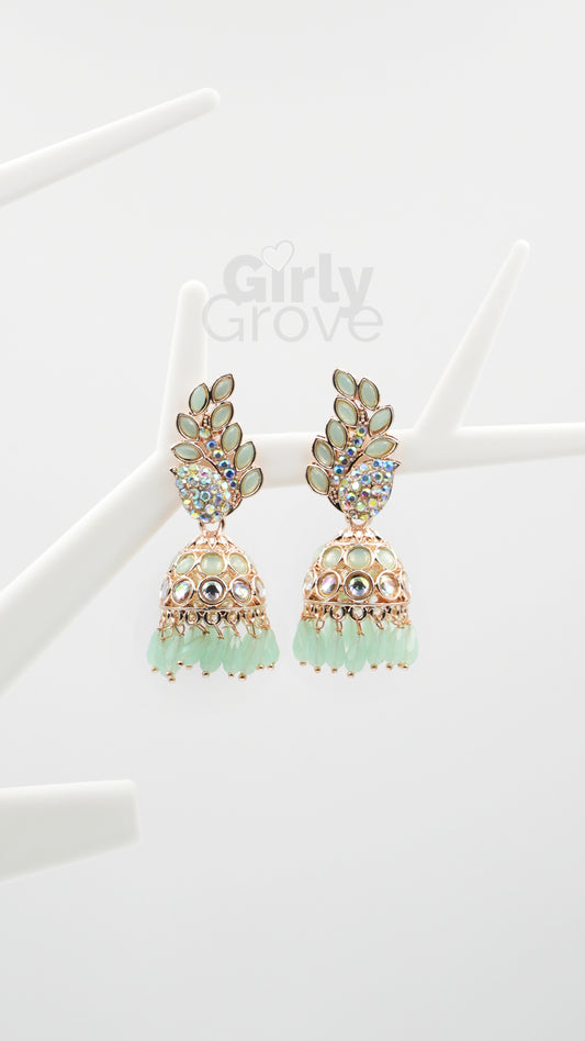 Peacock Charm Stone-Studded Jhumka Earrings