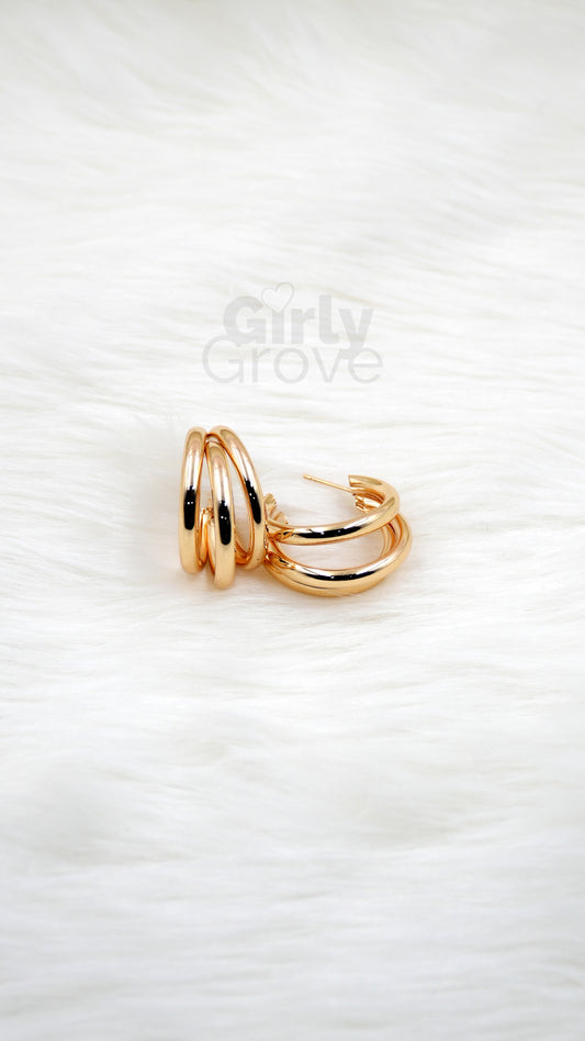 Classic Triple Hoop Gold Earrings