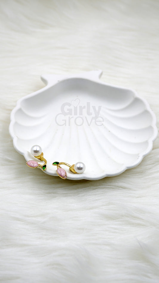 Blush Pearl Floral Stud Earrings