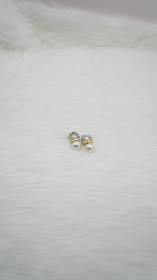 Royal Pearl Dangle Earrings with Black Gemstone Accent