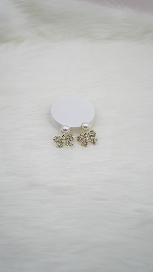 Crystal Bow Pearl Drop Earrings