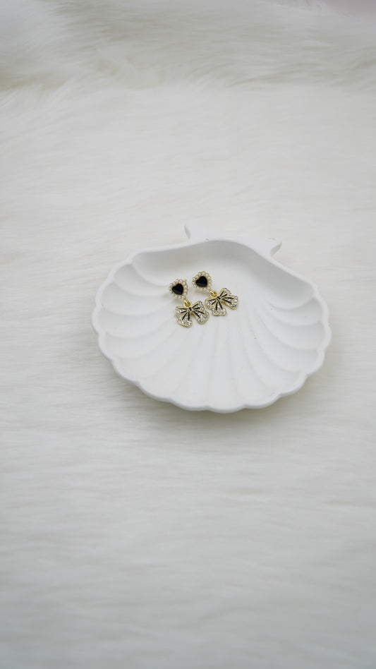 Heart & Bow Charm Drop Earrings