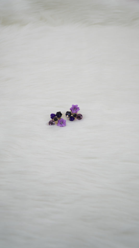 Floral Cluster Purple Stud Earrings
