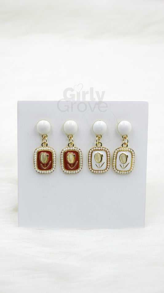 Vintage Charm Drop Earrings – Dual Color Set