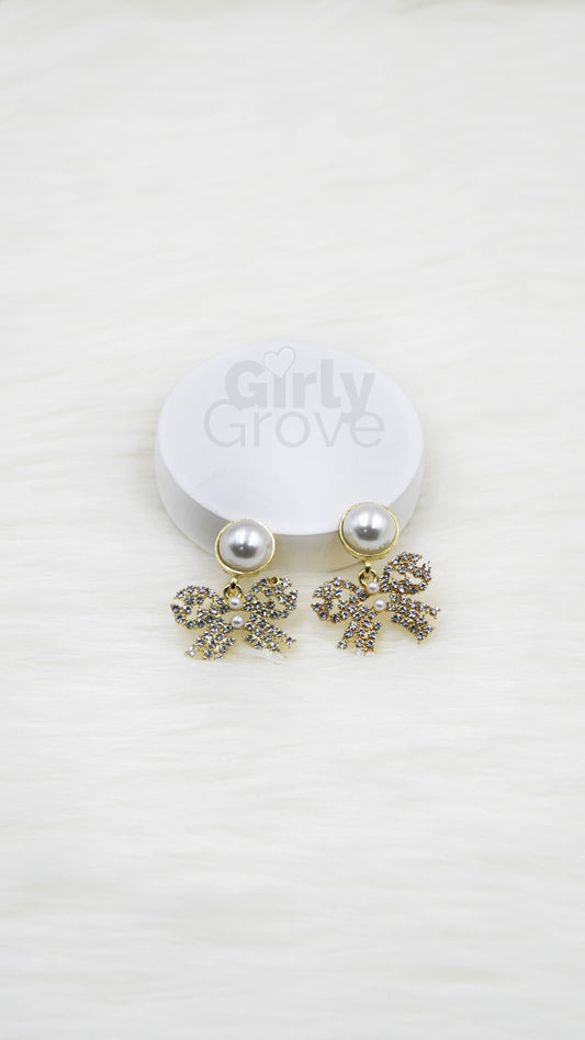 Pearl Drop Bow Earrings