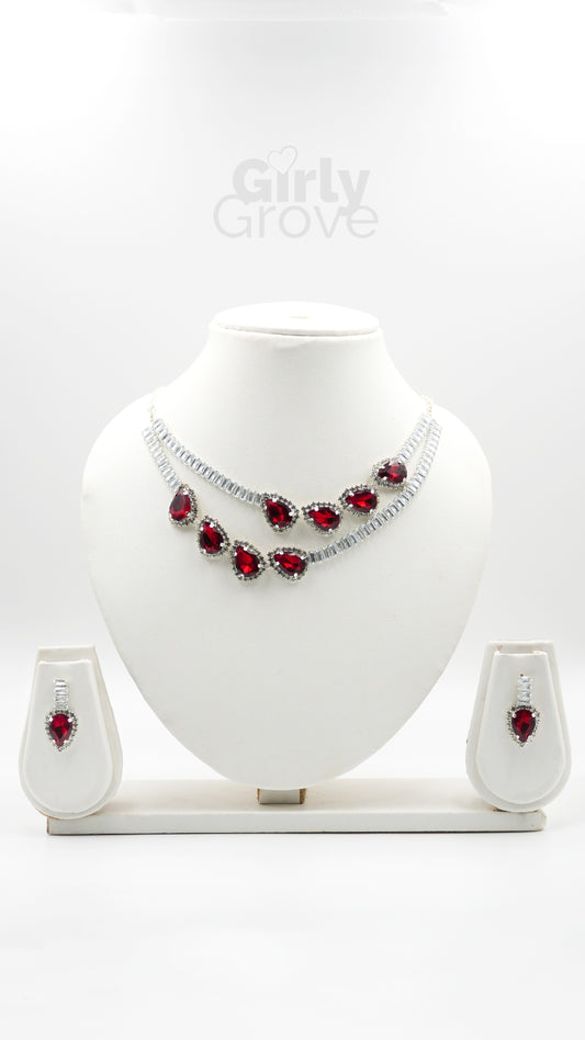 Radiant Red Gemstone Necklace Set