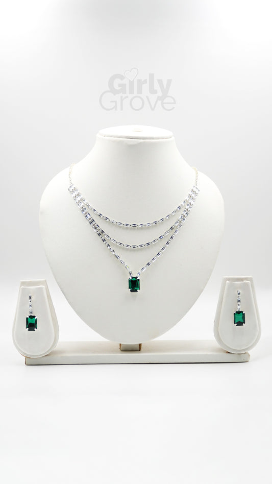 Minimalist Green Gemstone Necklace Set