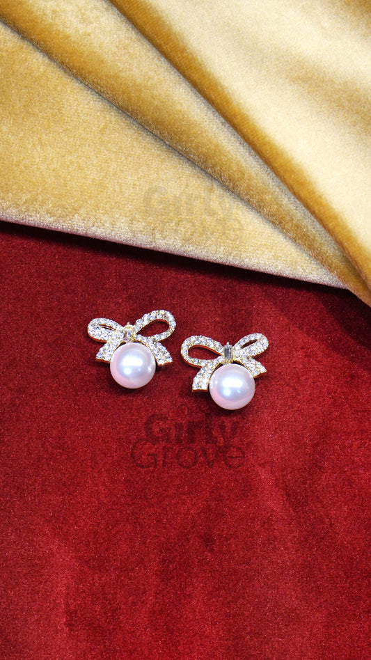 Bow Pearl Stud Earrings