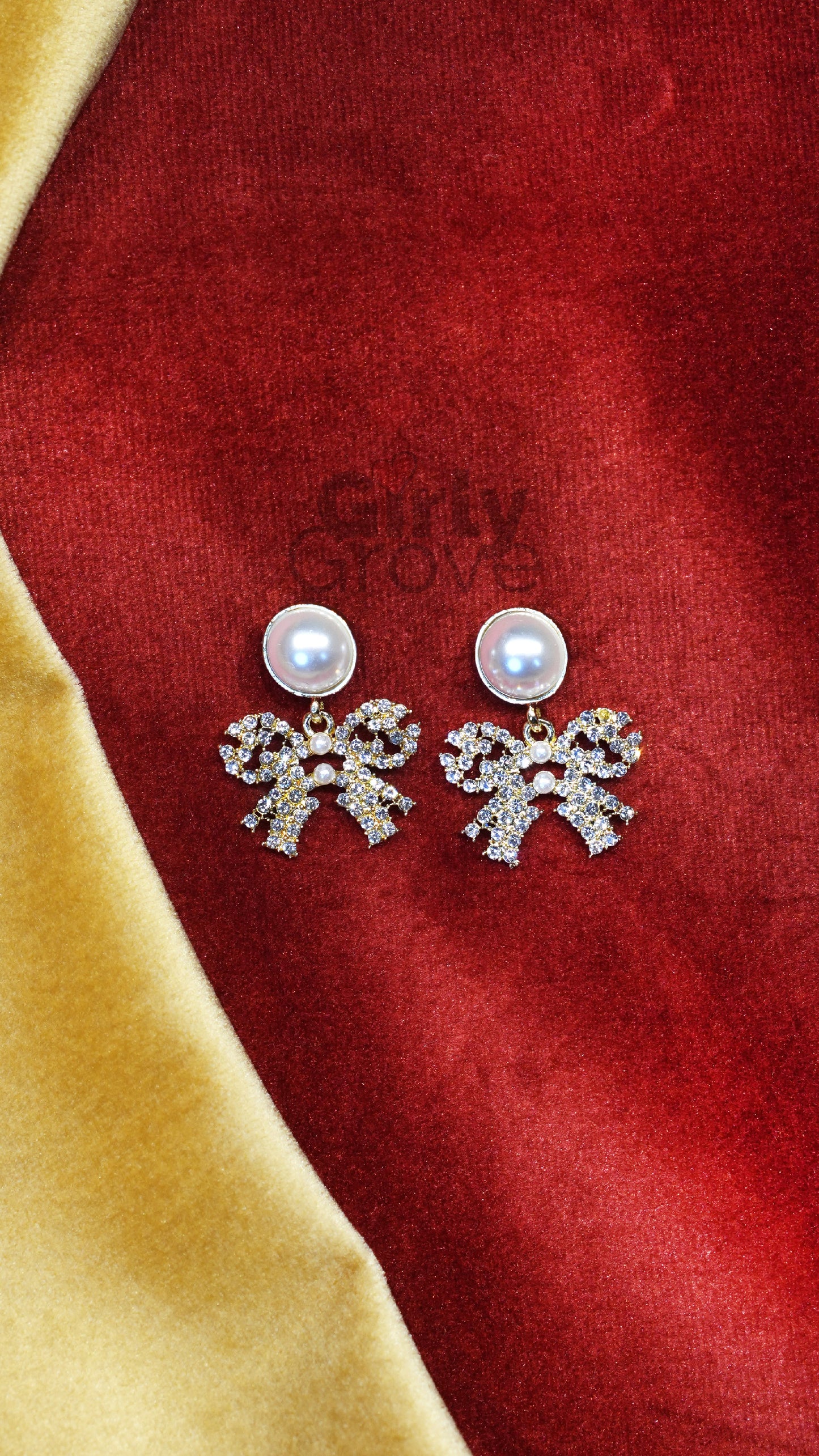 Crystal Bow Pearl Drop Earrings