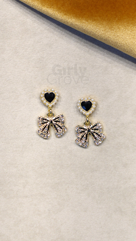 Heart & Bow Charm Drop Earrings