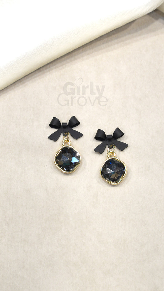 Bow Charm Dangle Earrings with Crystal Accent