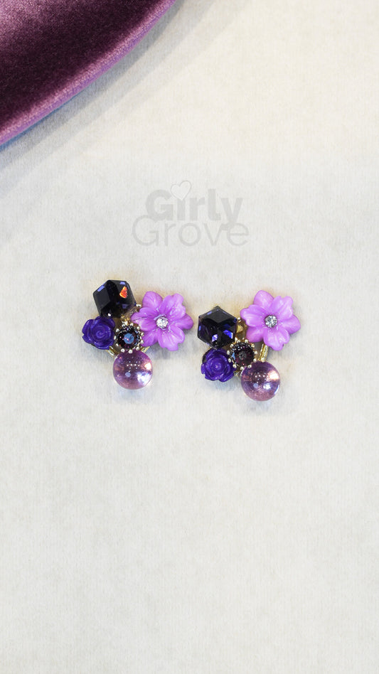 Floral Cluster Purple Stud Earrings