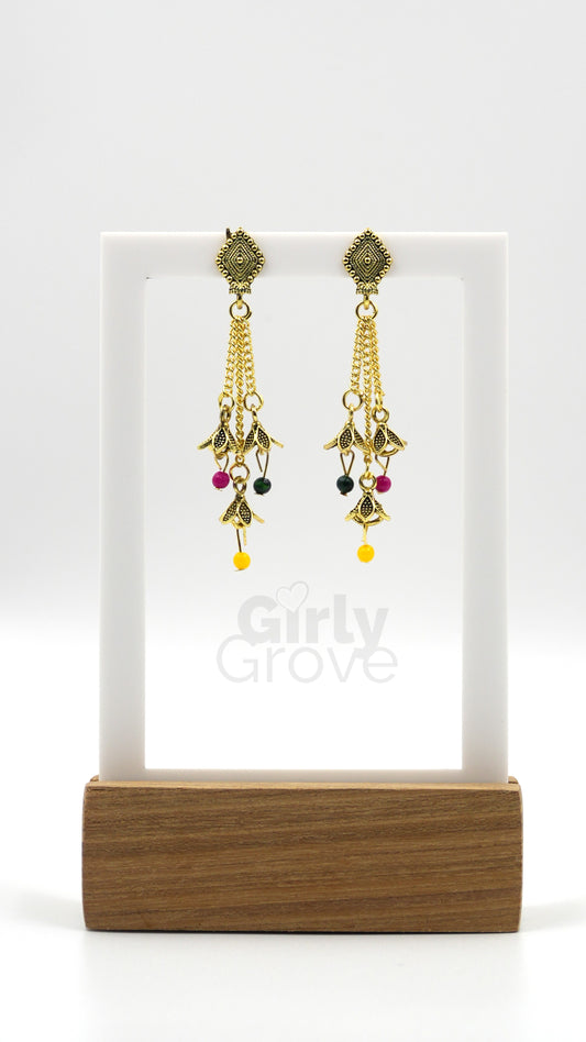 Ethnic Bloom Chain Drop Earrings