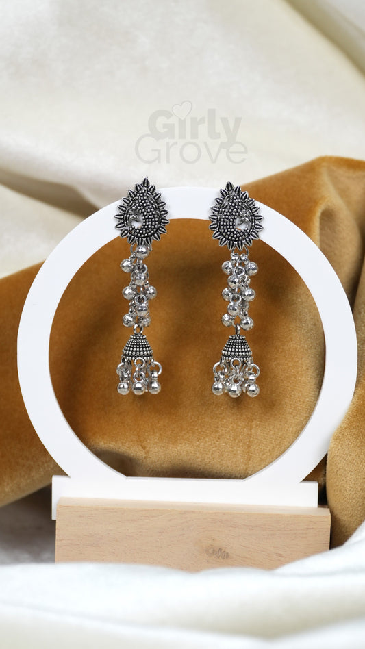 Oxidized Silver Jhumka Earrings