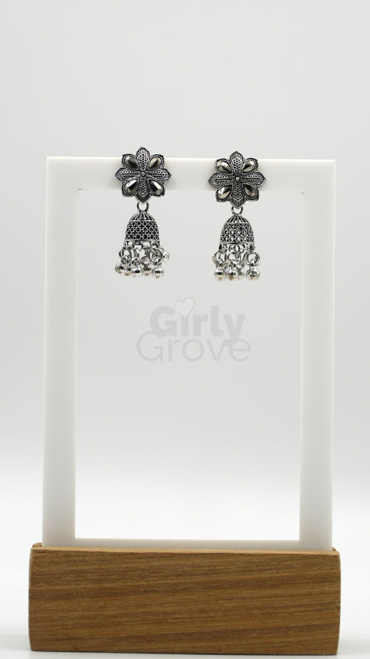 Oxidized Floral Jhumka Earrings